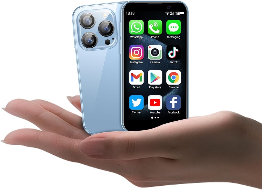 Mini Phone World's Smallest 3.0" HD Touch Screen Mini Smartphone Unlocked Android Compact Mobile Phone for Kids &Students Cell Phone wih Quad-Core Dual SLM Face lD2GB+16GB Blue